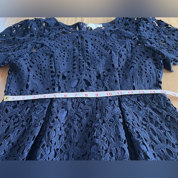 Anthropologie Eri + Eli Navy Eyelet Lace Dress Short Sleeve A-Line Size Med - Picture 9 of 12